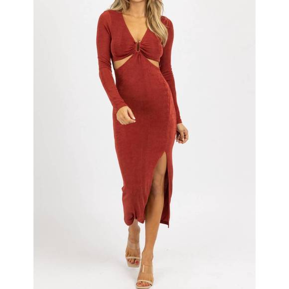 NEW FORE cutout slinky side slit midi dress in wine - Picture 1 of 4